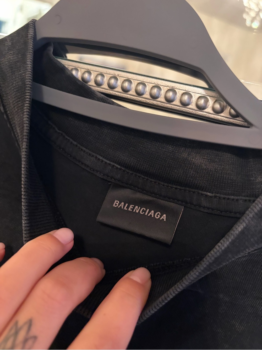 Balenciaga Black Tee with Red Logo Embroidery - Picture 5 of 6